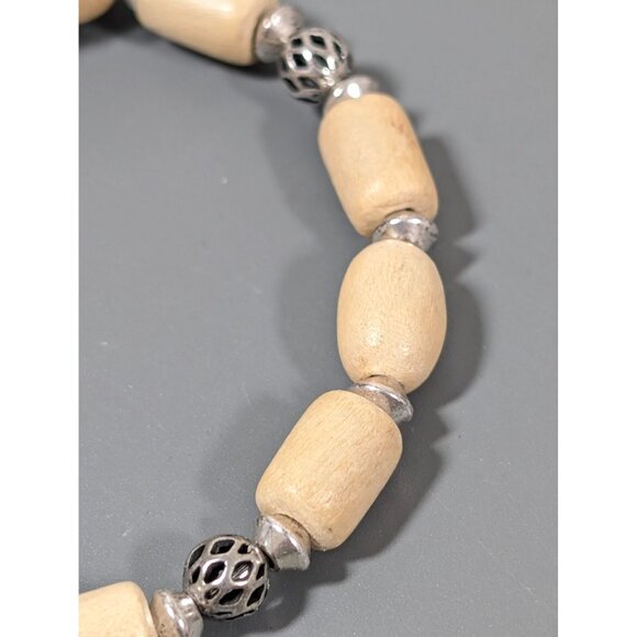 Alex & Ani 7" Wood Bead Bracelet With Metal Accents Boho Coastal - Picture 2 of 8